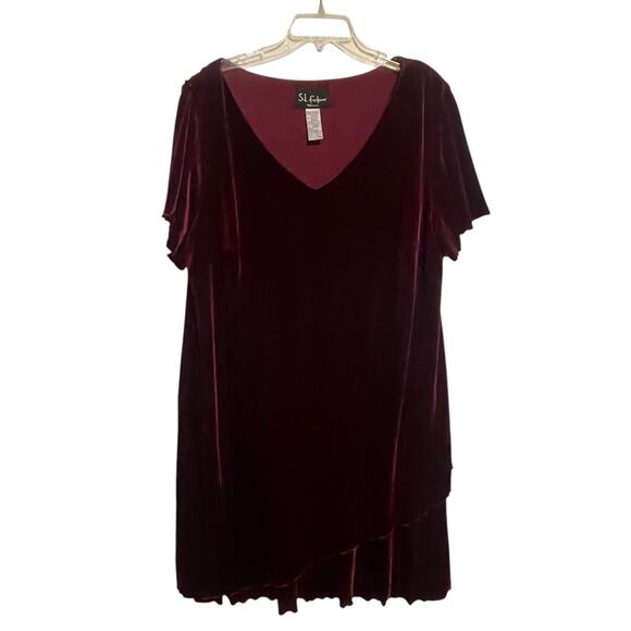 S.L. Fashions Dresses & Skirts - S.L. Fashions Velvet Maxi Dress Womens Size 22W Burgundy V-Neck Formal Luxury
